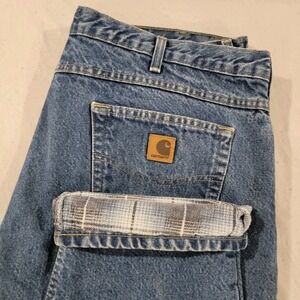 Y2K Carhartt B21 DST Flannel‎ Lined Blue Baggy Jeans Mens Medium 42X32 2004